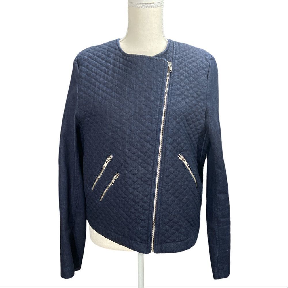 Generation Love Quilted Indigo Duncan Denim Zipper Moto Jacket Size Large
